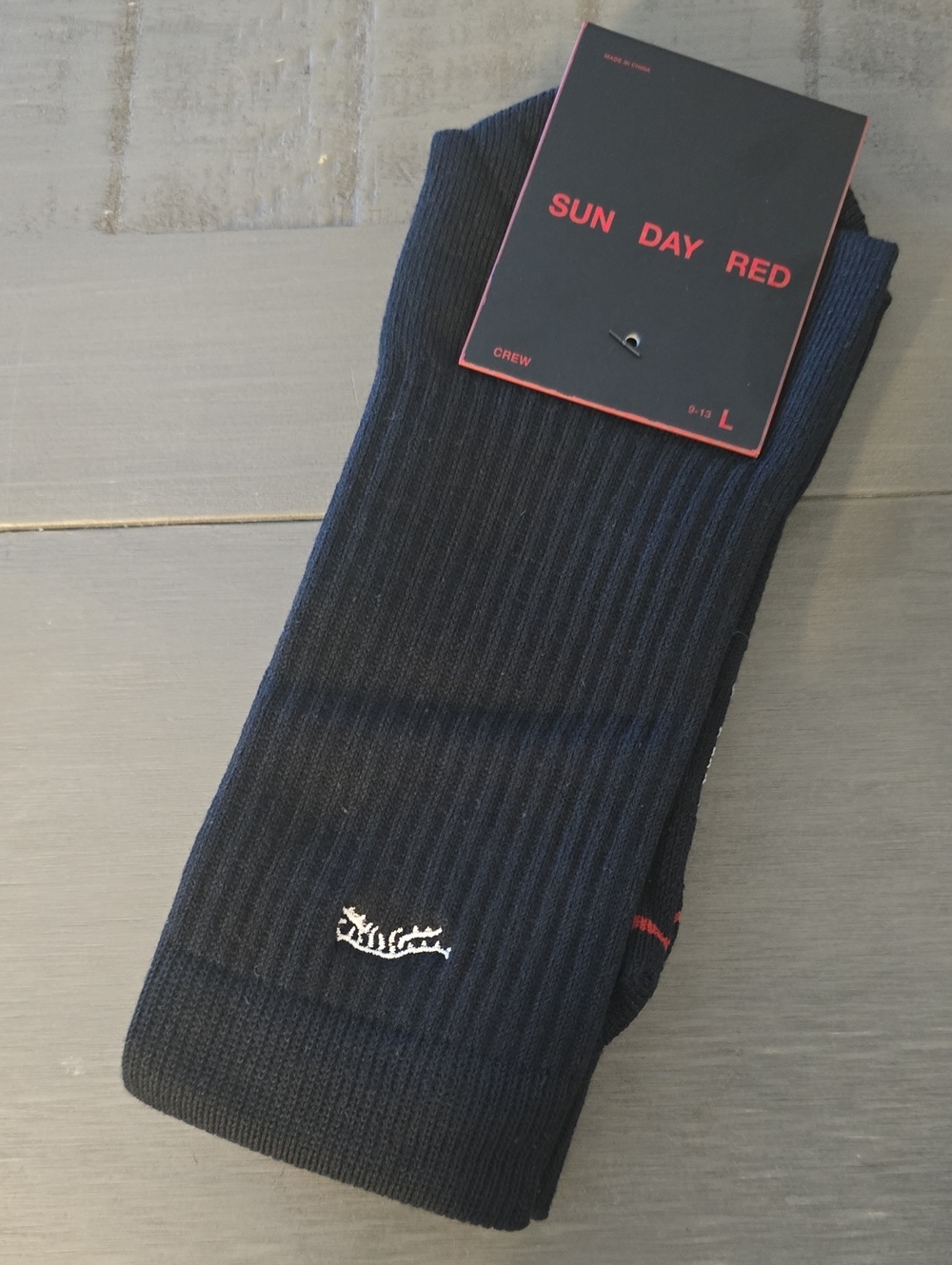 Sunday Red Black Ribbed Crew Socks with Subtle Logo